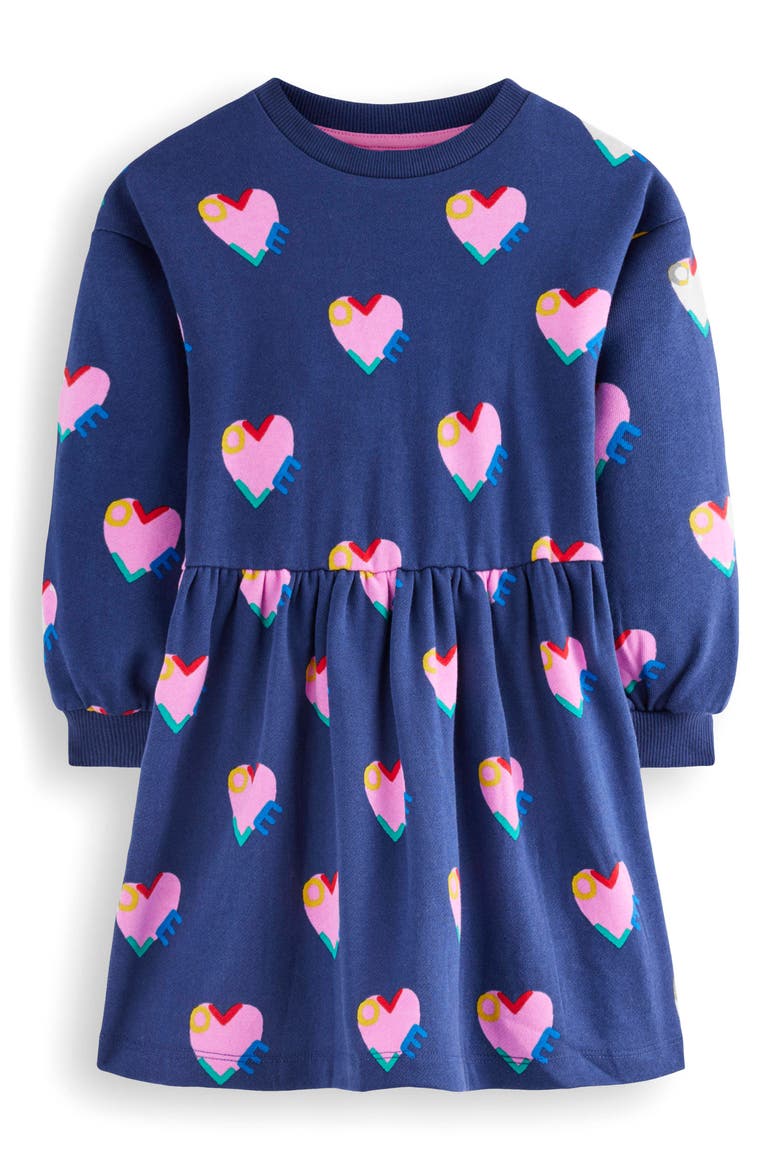 mini boden long sleeve dress Kids' Heart Print Long Sleeve Cotton Sweatshirt Dress (Women)