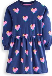 Mini Boden Kids' Heart Print Long Sleeve Cotton Sweatshirt Dress