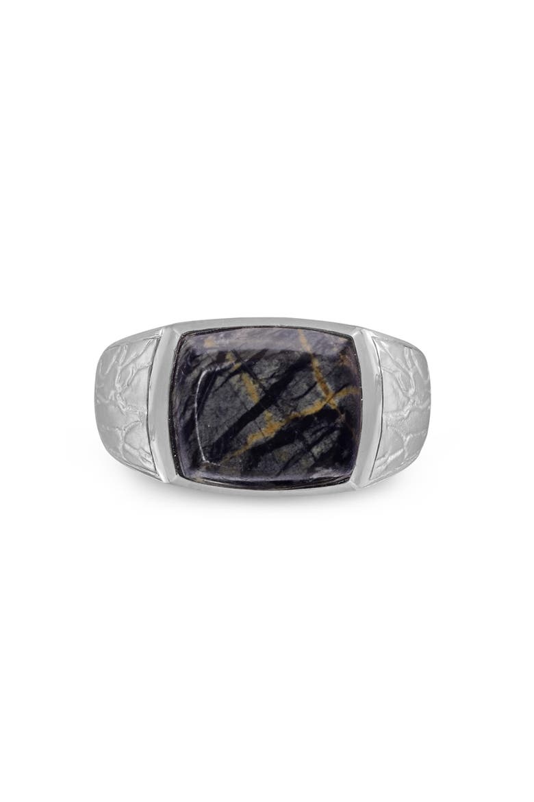 Grey Picture Jasper Sterling Silver Men Signet Ring, Main, color, Silver