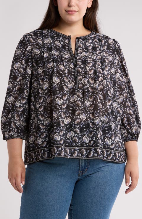 Pintuck Balloon Sleeve Georgette Top (Plus)