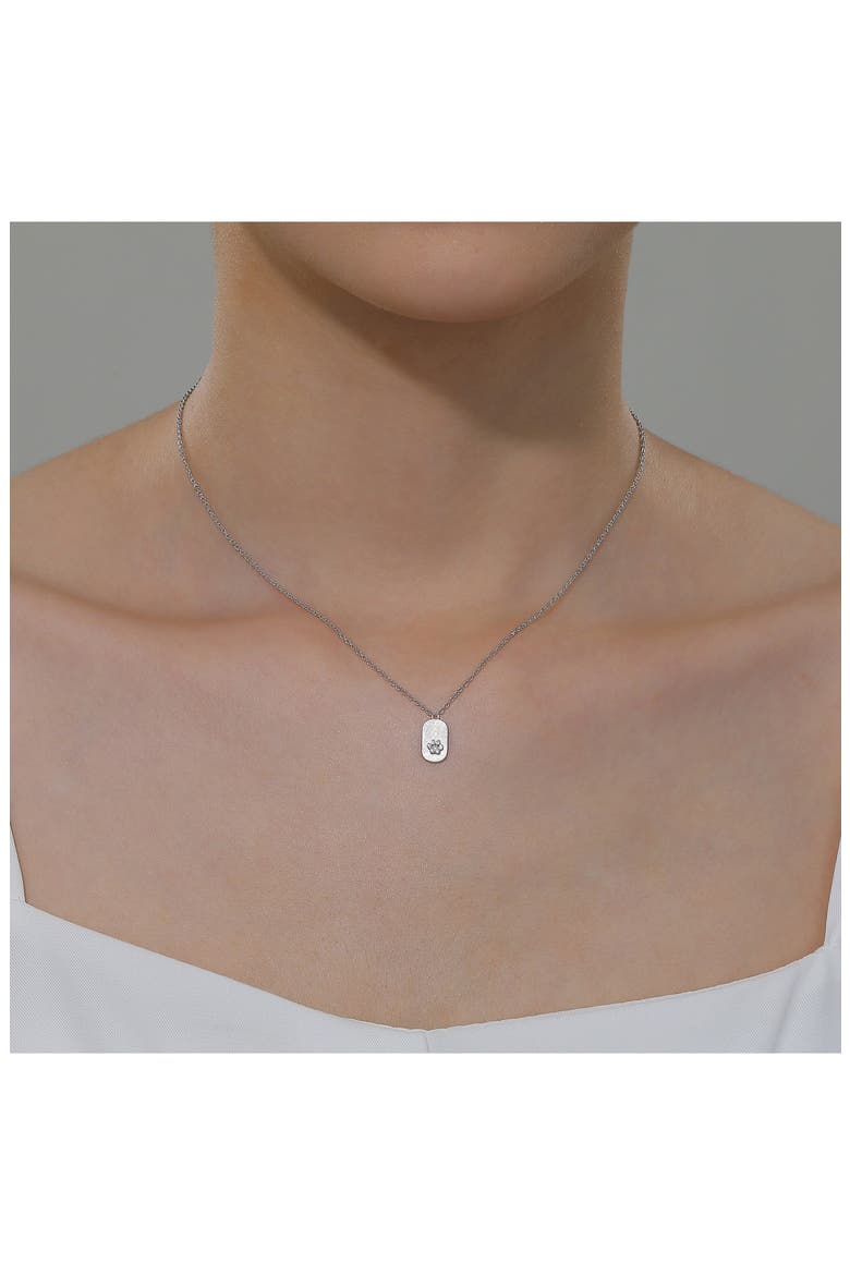 Precious Simulated Diamond Paw Tag Necklace, Alternate, color, WHITE