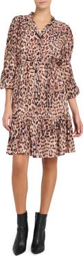 KOBI HALPERIN Print Tie Waist Long Sleeve Dress