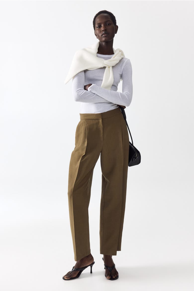 Barrel-leg Twill Trousers, Alternate, color, Khaki green