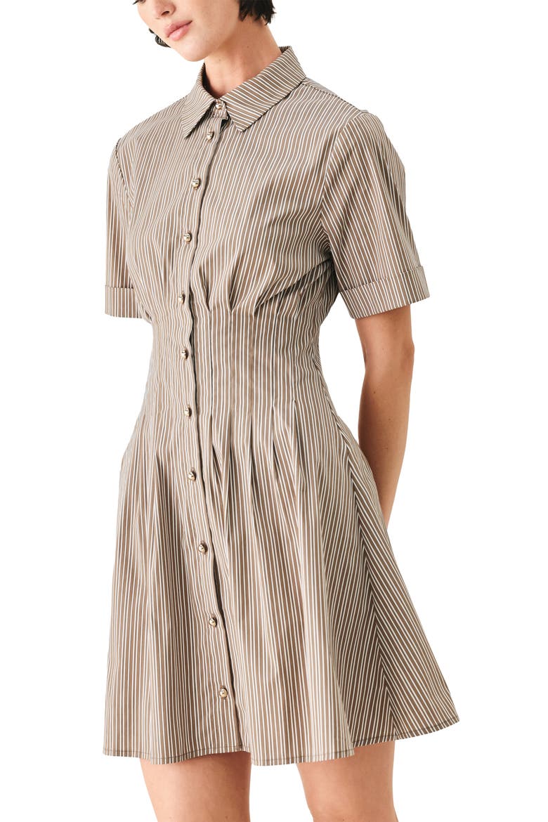 Pleated Mini Shirtdress, Alternate, color, TAUPE MULTI