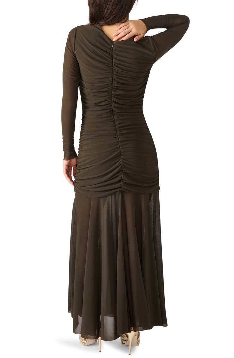 Steve Madden Kiara Ruched Long Sleeve Maxi Dress, Alternate, color, Dark Espresso