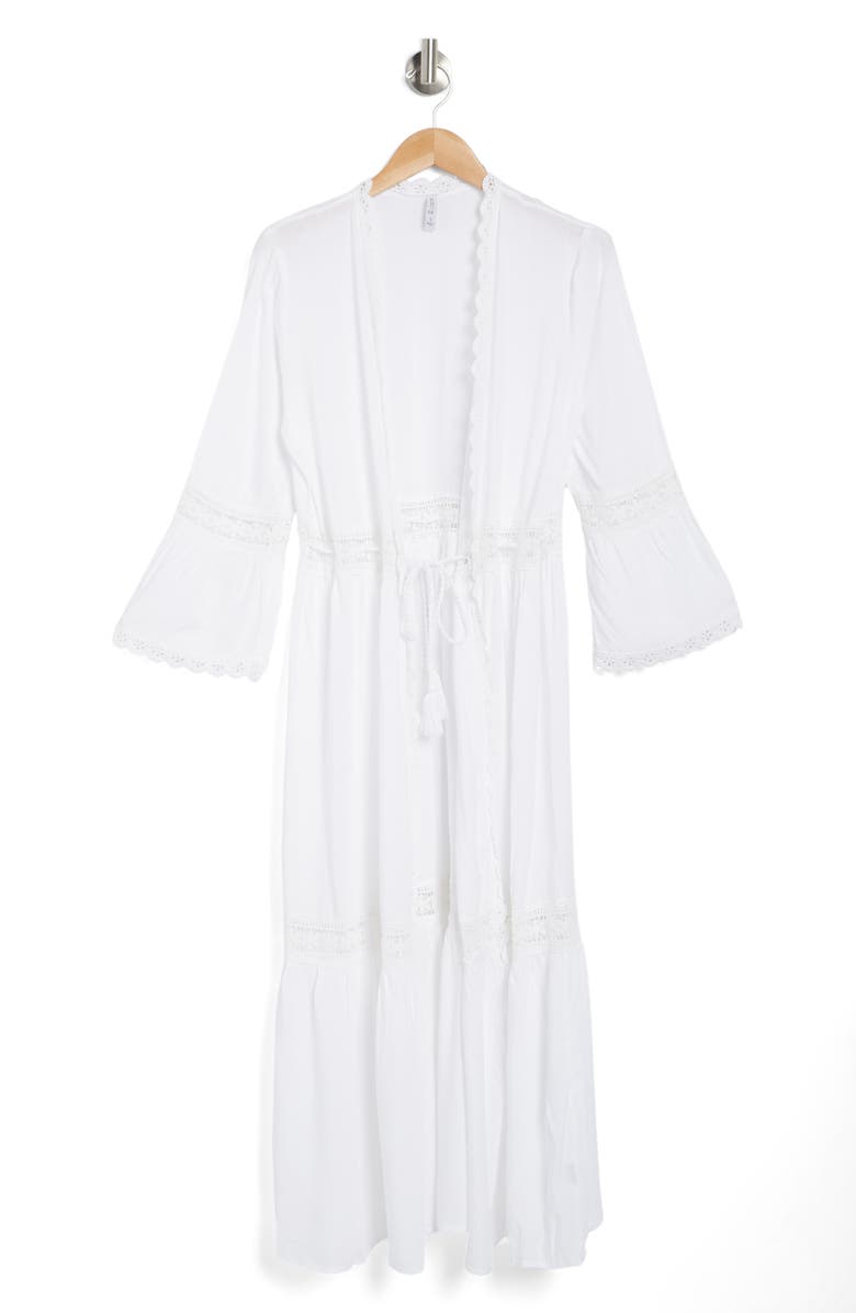 BOHO ME Open Front Lace Inset Cover Up, Alternate, color, White