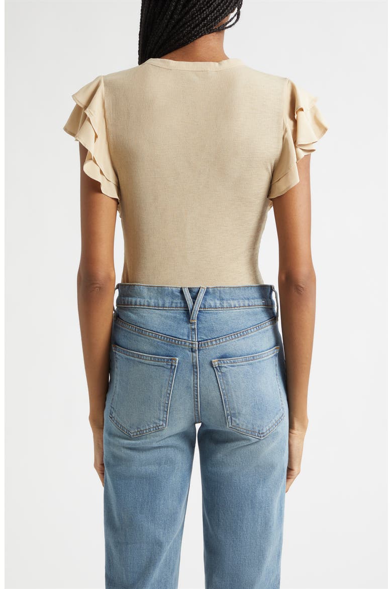 Aphrodite Ruffle Sleeve Rib Top, Alternate, color, STONE KHAKI