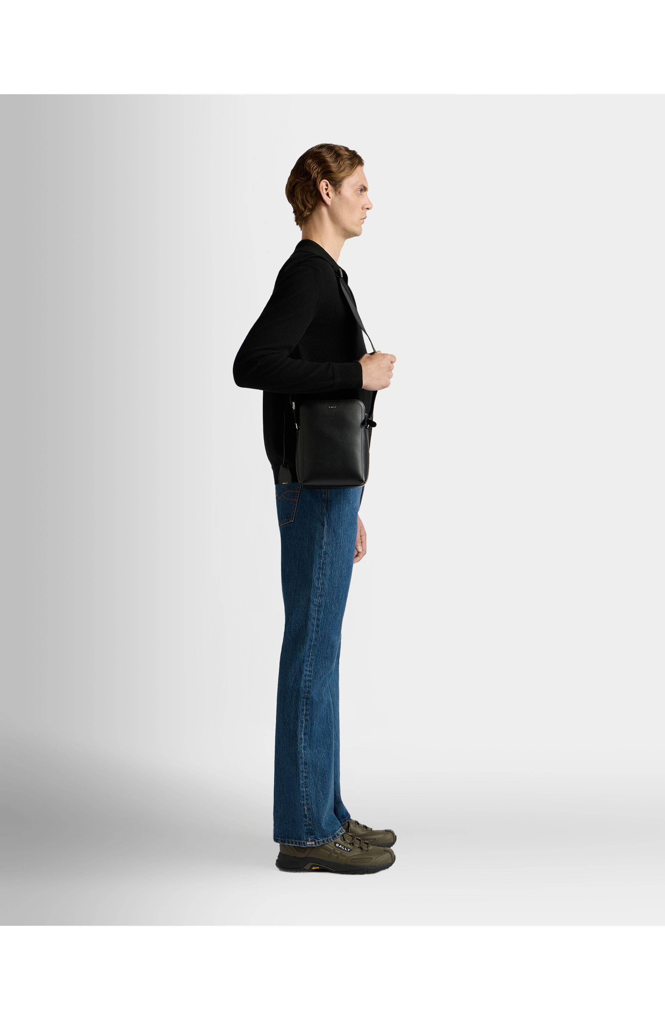 Bally Capitol Crossbody Bag in Grained Bovine Leather, Alternate, color, Black+Palladio