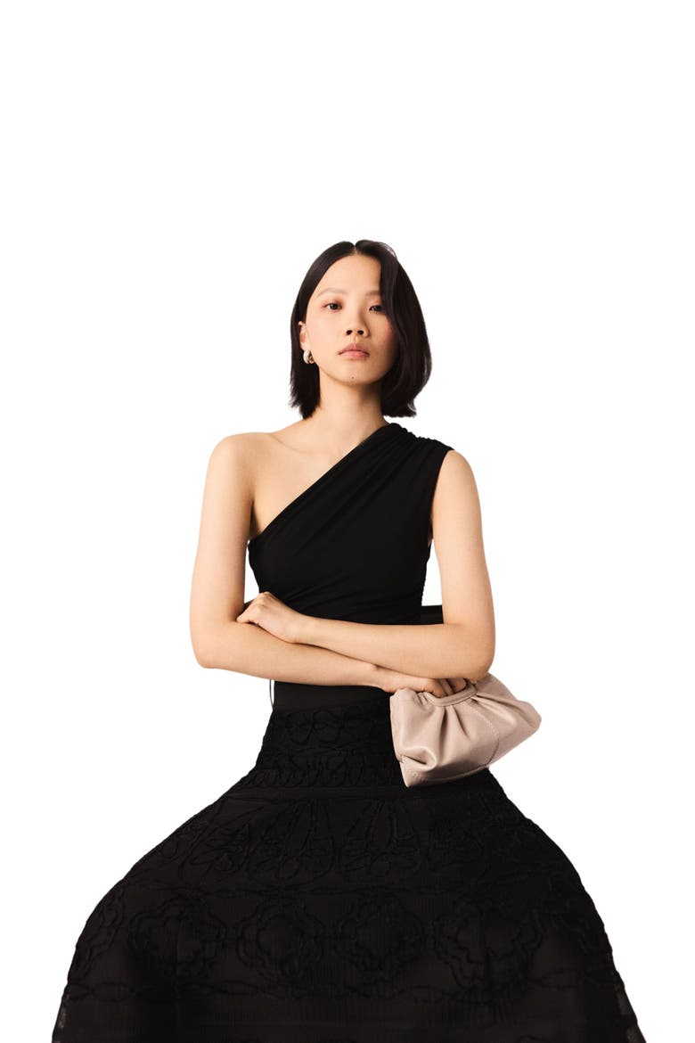 Asymmetric bodysuit, Alternate, color, Black