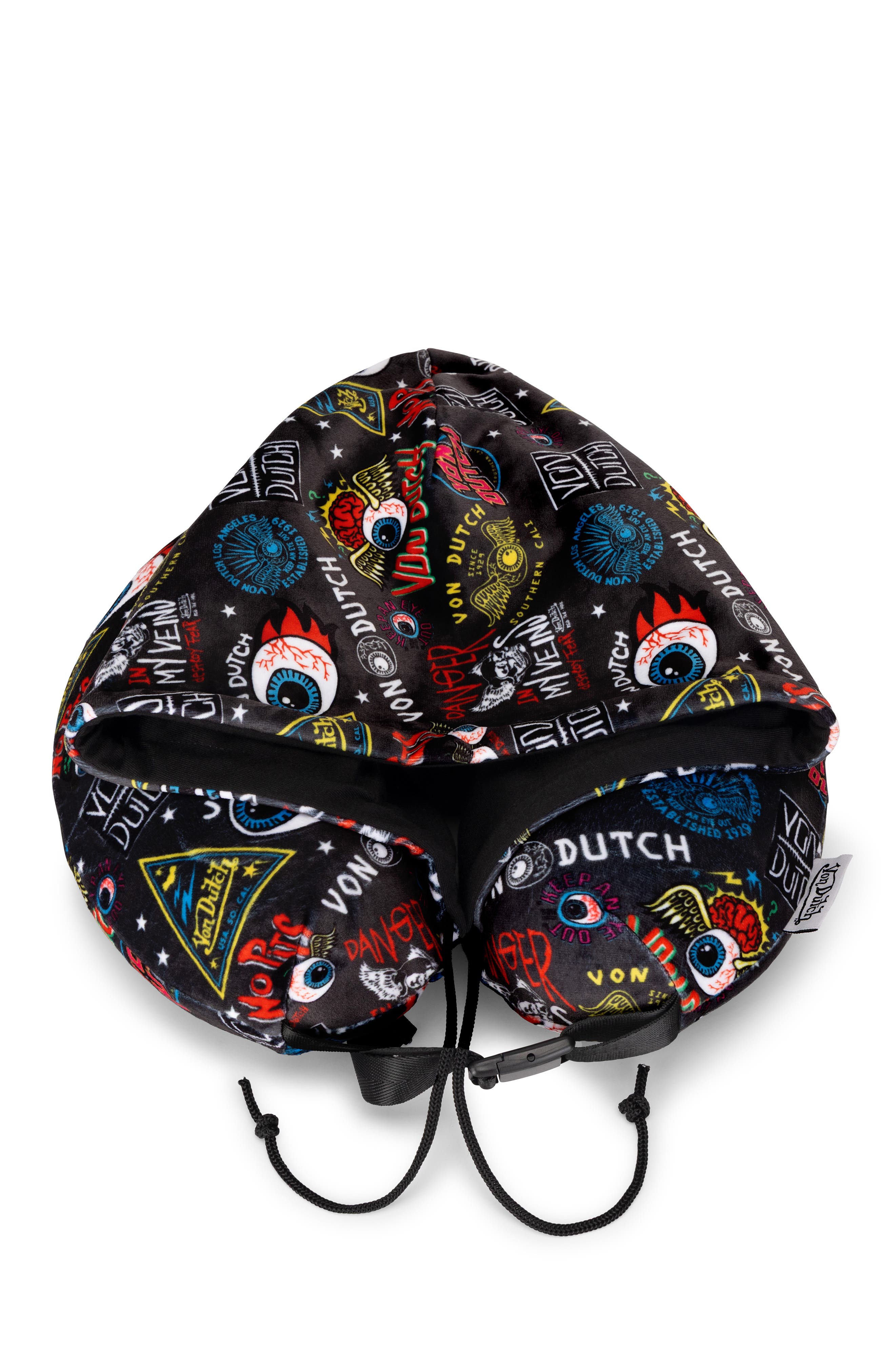 Von Dutch Jax Hooded Memory Foam Travel Neck Pillow, Alternate, color, Black