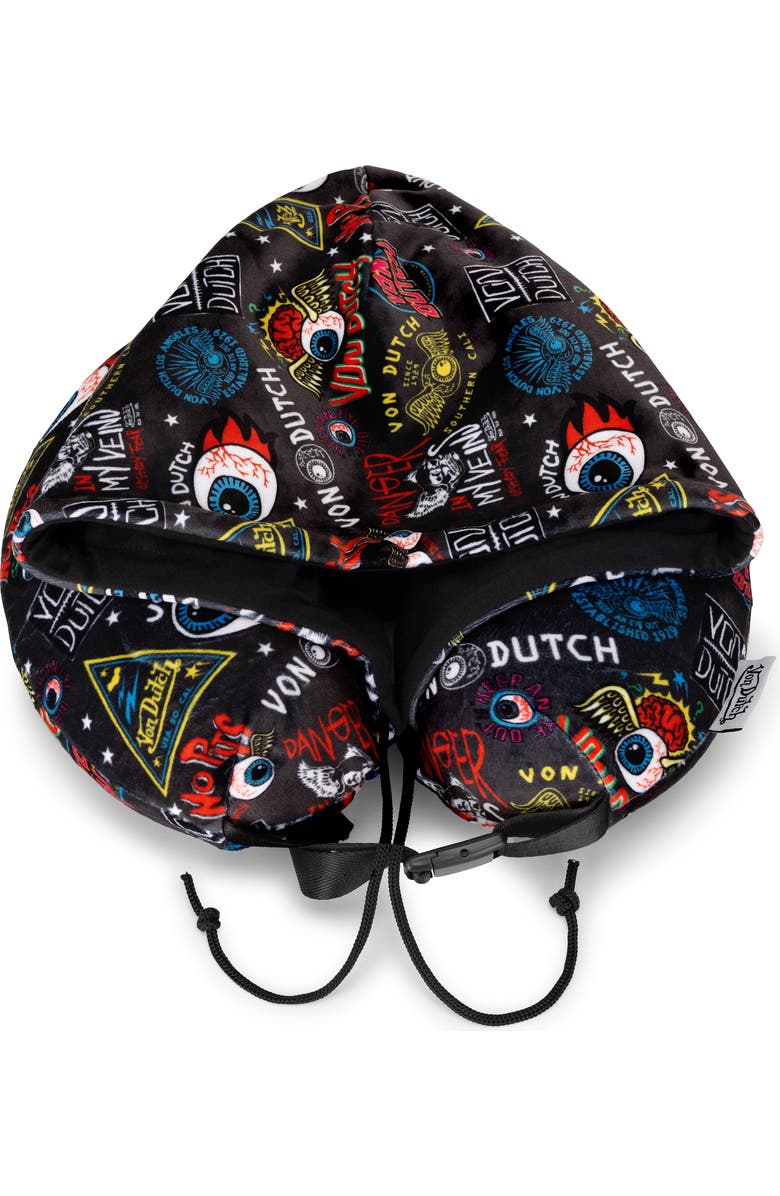 Von Dutch Jax Hooded Memory Foam Travel Neck Pillow, Alternate, color, Black