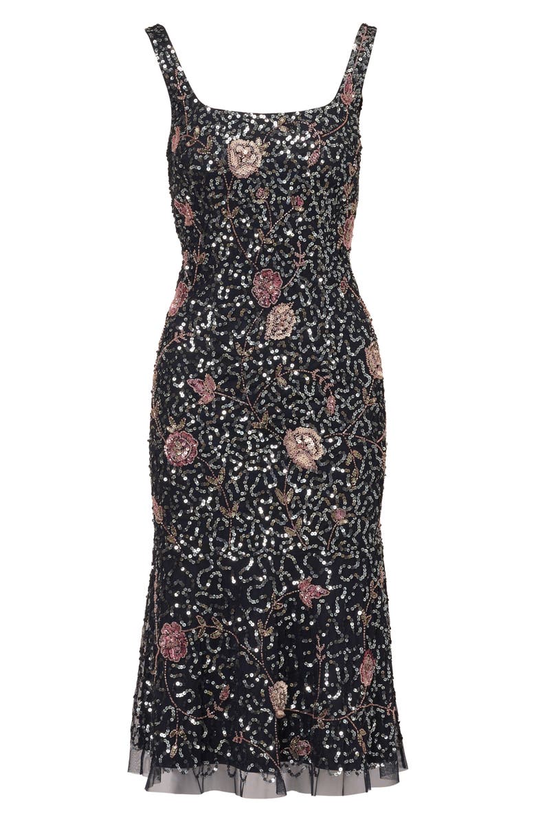 Adrianna Papell Sequin Floral Cocktail Midi Dress, Alternate, color,