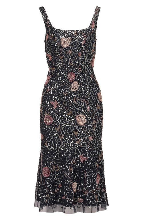 ADRIANNA PAPELL ADRIANNA PAPELL SEQUIN FLORAL COCKTAIL MIDI DRESS 