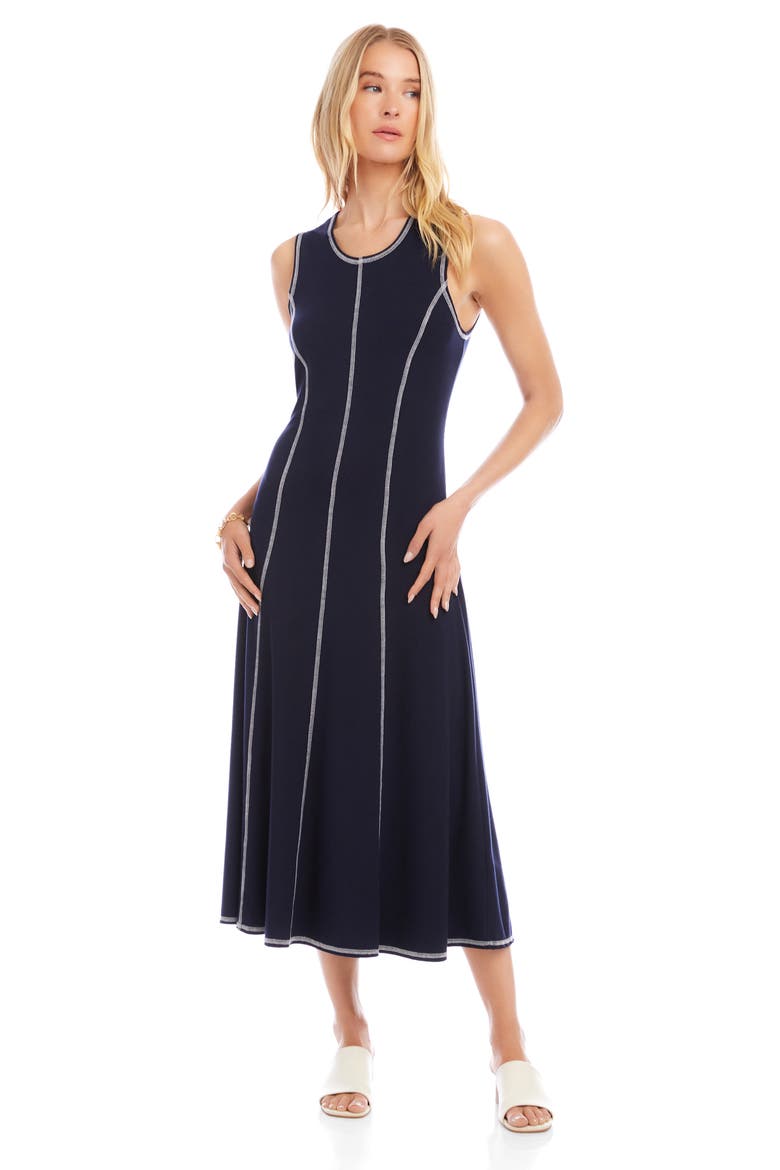 Contrast Stitch Sleeveless Midi Dress, Alternate, color, NAVY