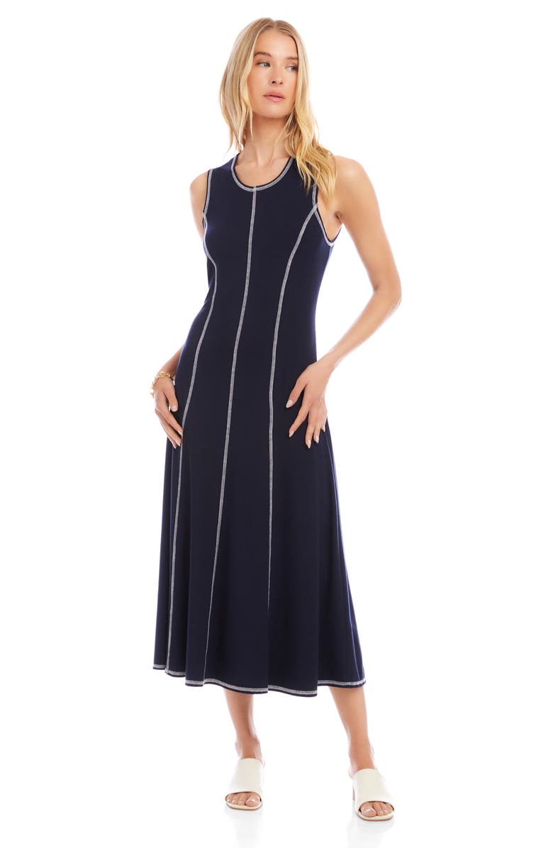 Karen Kane Contrast Stitch Sleeveless Midi Dress, Alternate, color, 