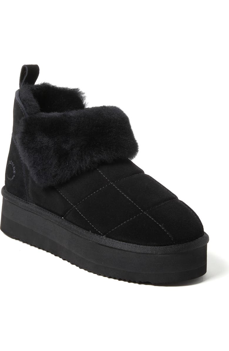 DEARFOAMS Fireside Bayswater Genuine Shearling Quilted Platform Bootie, Main, color, Black