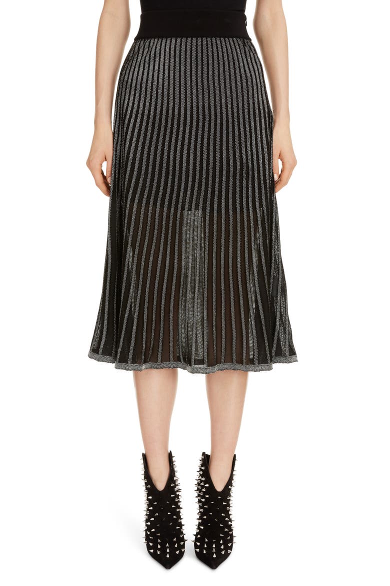 Semi Sheer Metallic Pleated Skirt, Main, color, EAC NOIR/ ARGENT