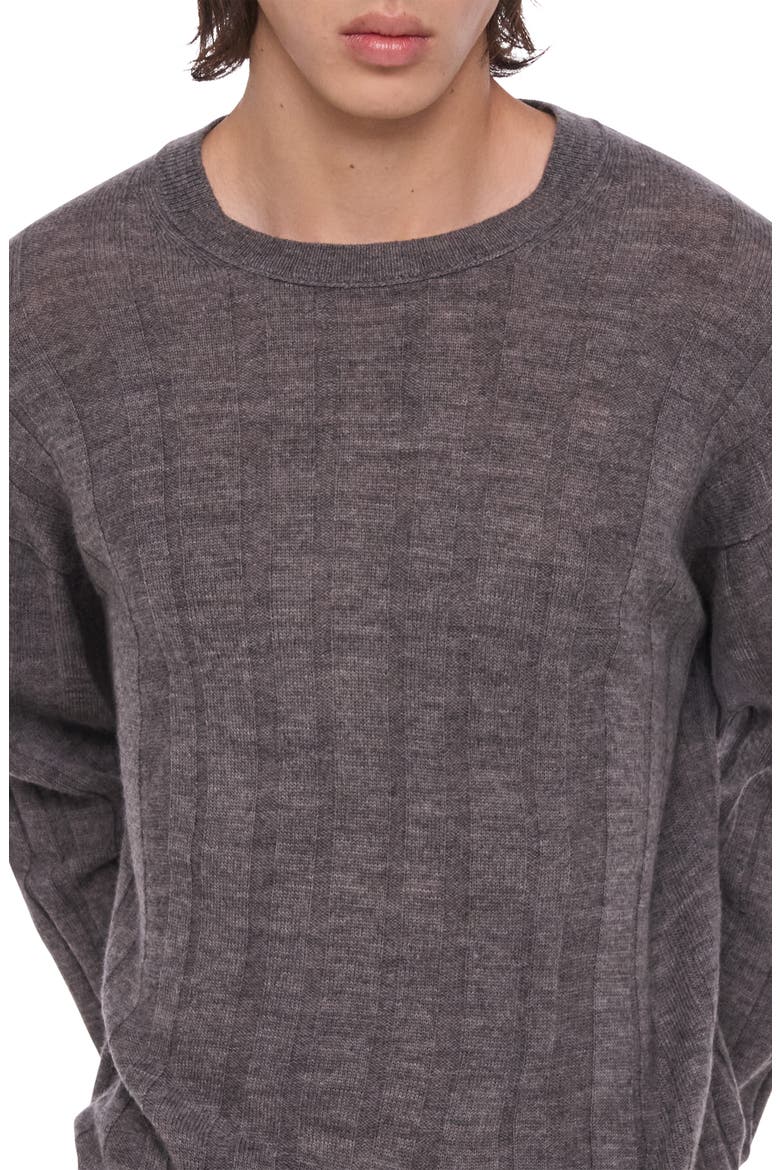Sheer Ribbed Merino Wool Crewneck Sweater, Alternate, color, DARK GREY