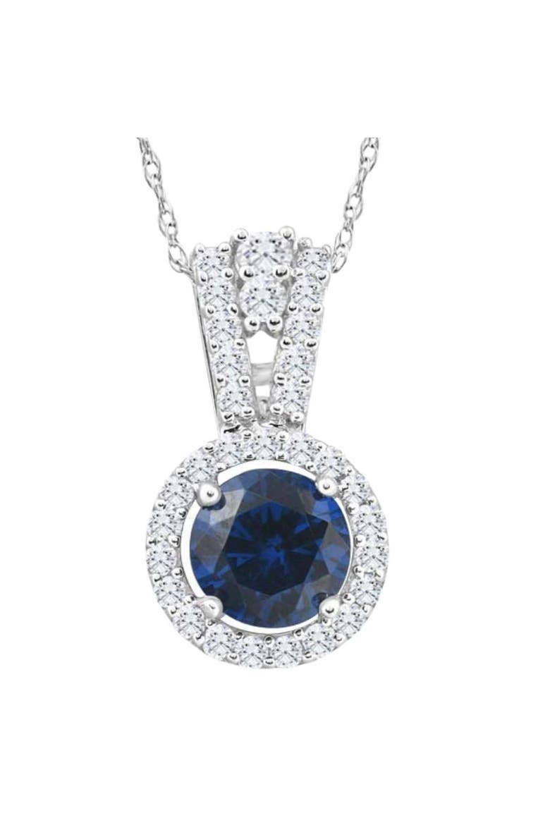 1 1/2Ct TW Blue Sapphire Halo Diamond Pendant 10k Gold Women's Necklace, Main, color, 10k White Gold