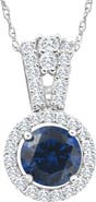Bliss Diamond 1 1/2Ct TW Blue Sapphire Halo Diamond Pendant 10k Gold Women's Necklace