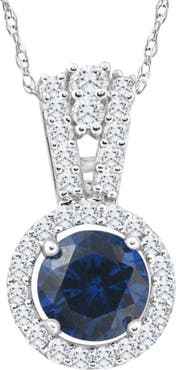 Bliss Diamond 1 1/2Ct TW Blue Sapphire Halo Diamond Pendant 10k Gold Women's Necklace