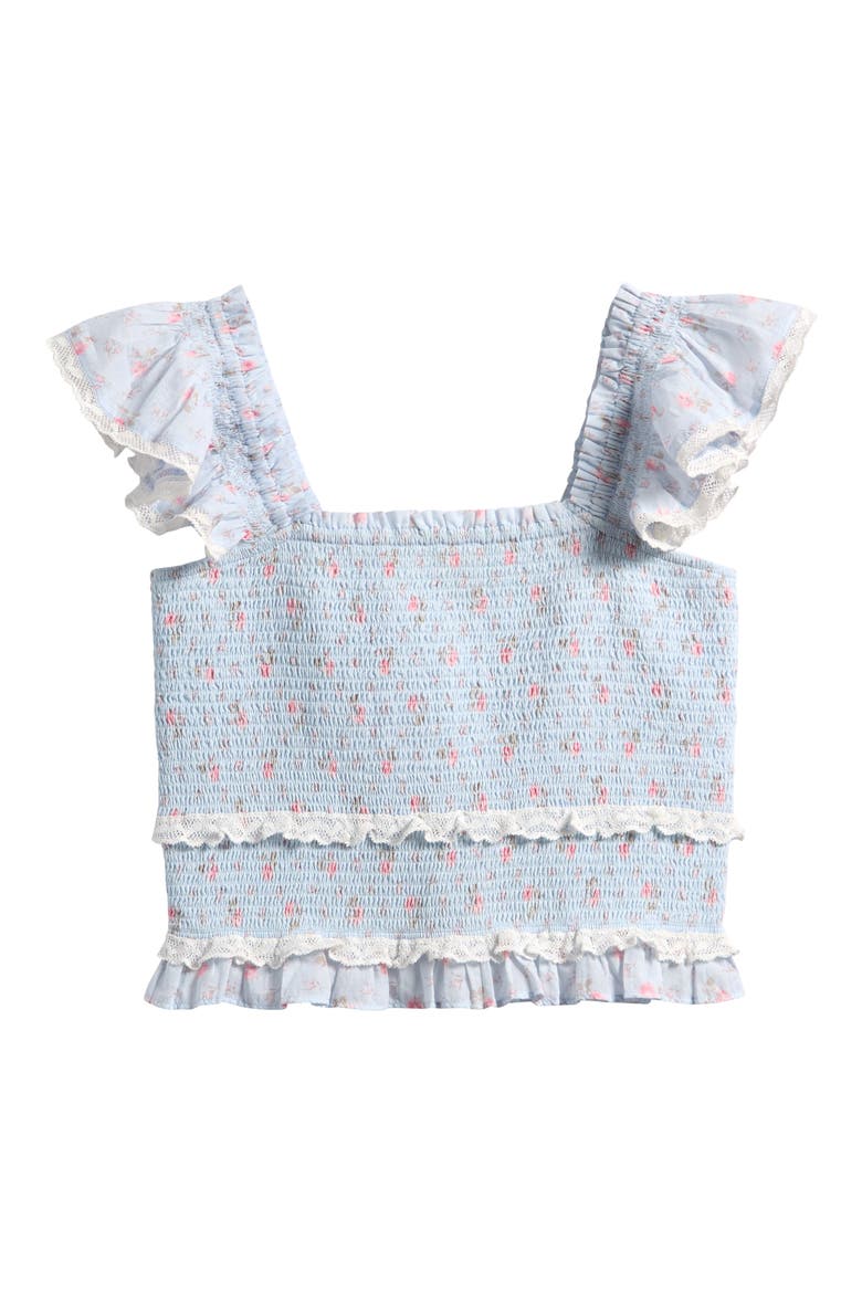 Kids' Jeanna Floral Smocked Top, Main, color, CHAPPARAL BLUE