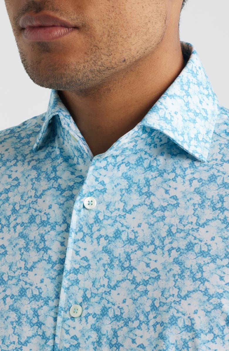Bugatchi Devon OoohCotton<sup>®</sup> Floral Print Long Sleeve Button-Up Shirt, Alternate, color, Teal