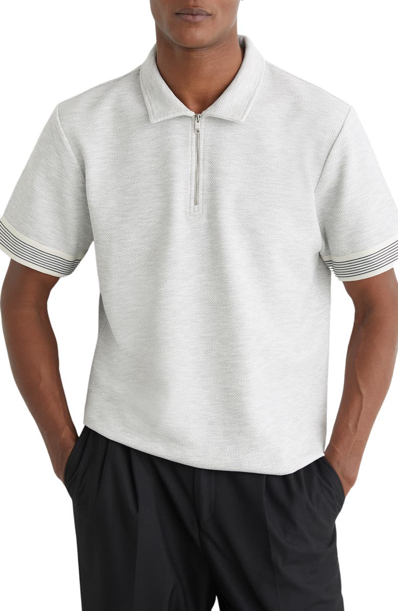 Reiss Bruno Quarter Zip Polo, Alternate, color, Grey Melange