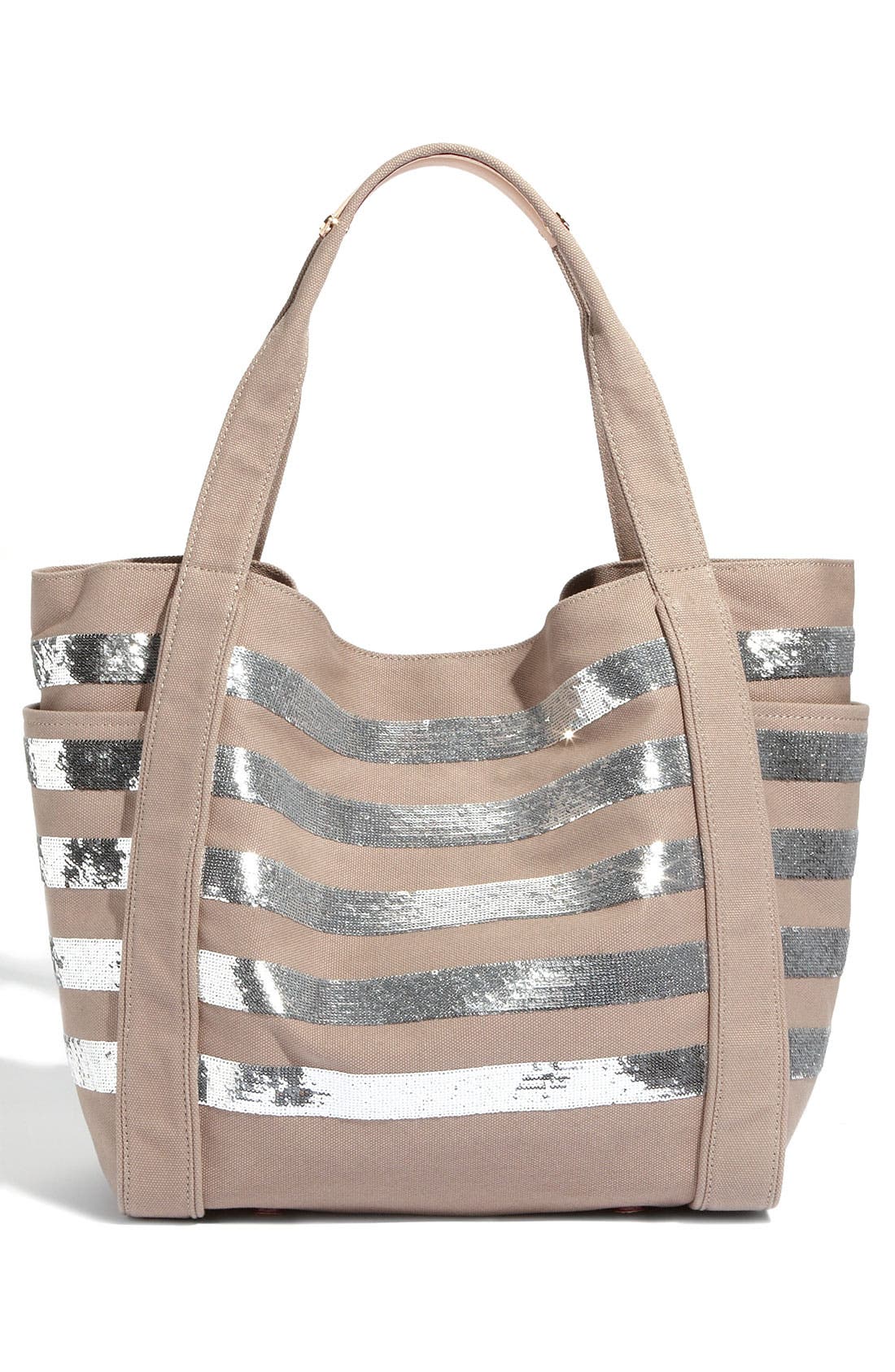 'Ava' Sequined Canvas Tote, Main, color, SILVER