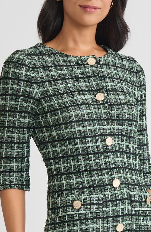 Misook Plaid Multi-stitch Knit Sheath Dress In Green