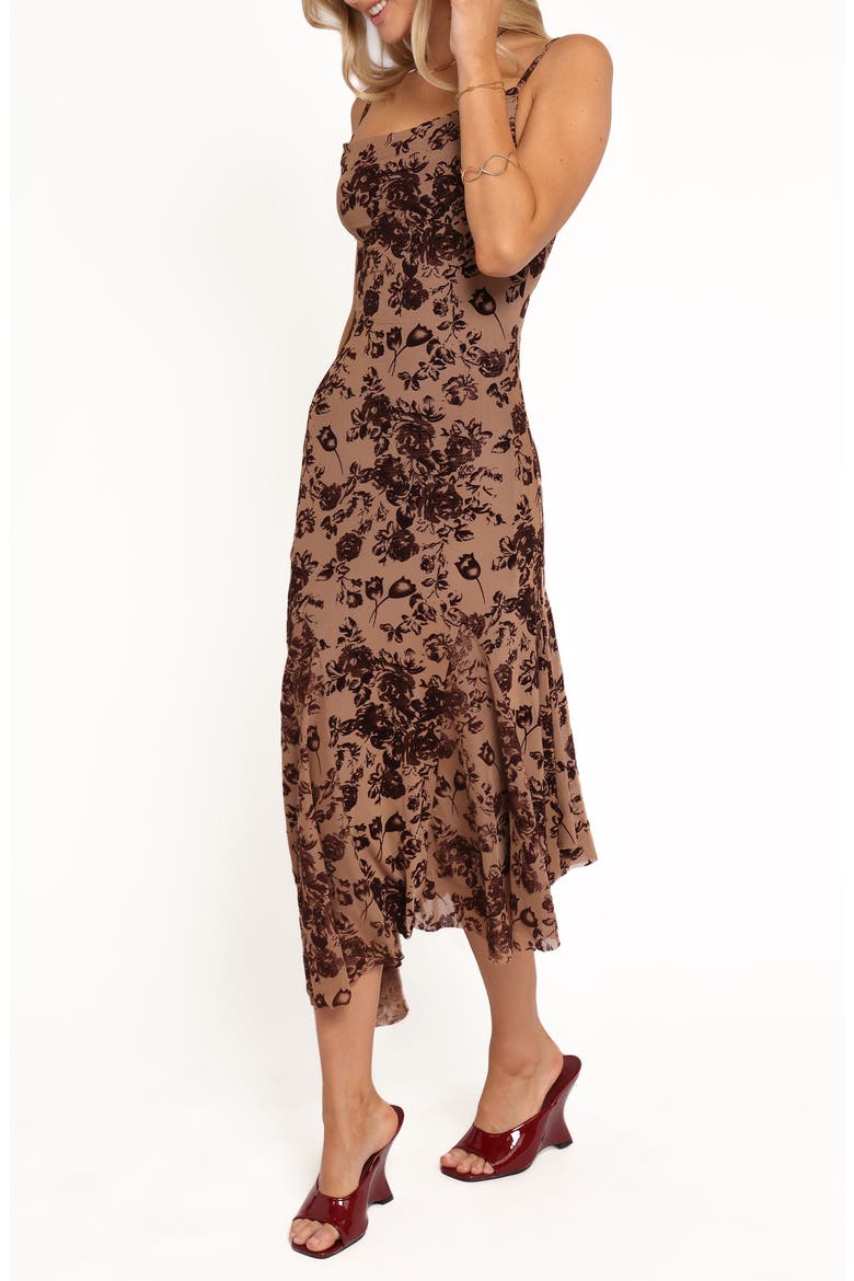 Lolita Floral Print Midi Dress, Alternate, color, BROWN FLORAL