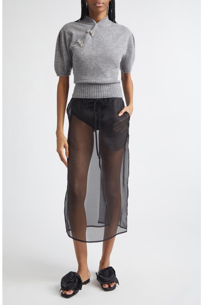 Sheer Frayed Column Pencil Skirt, Alternate, color, BLACK/ BLACK
