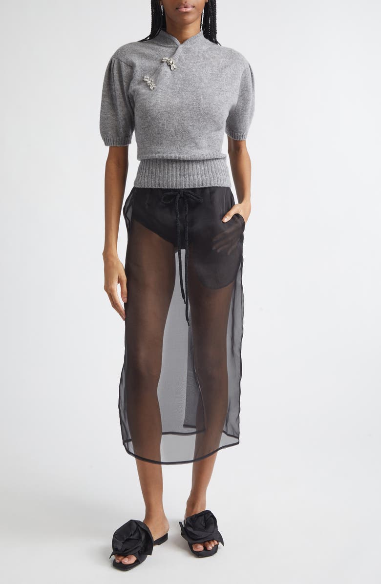 Simone Rocha Sheer Frayed Column Pencil Skirt, Alternate, color, Black/ Black