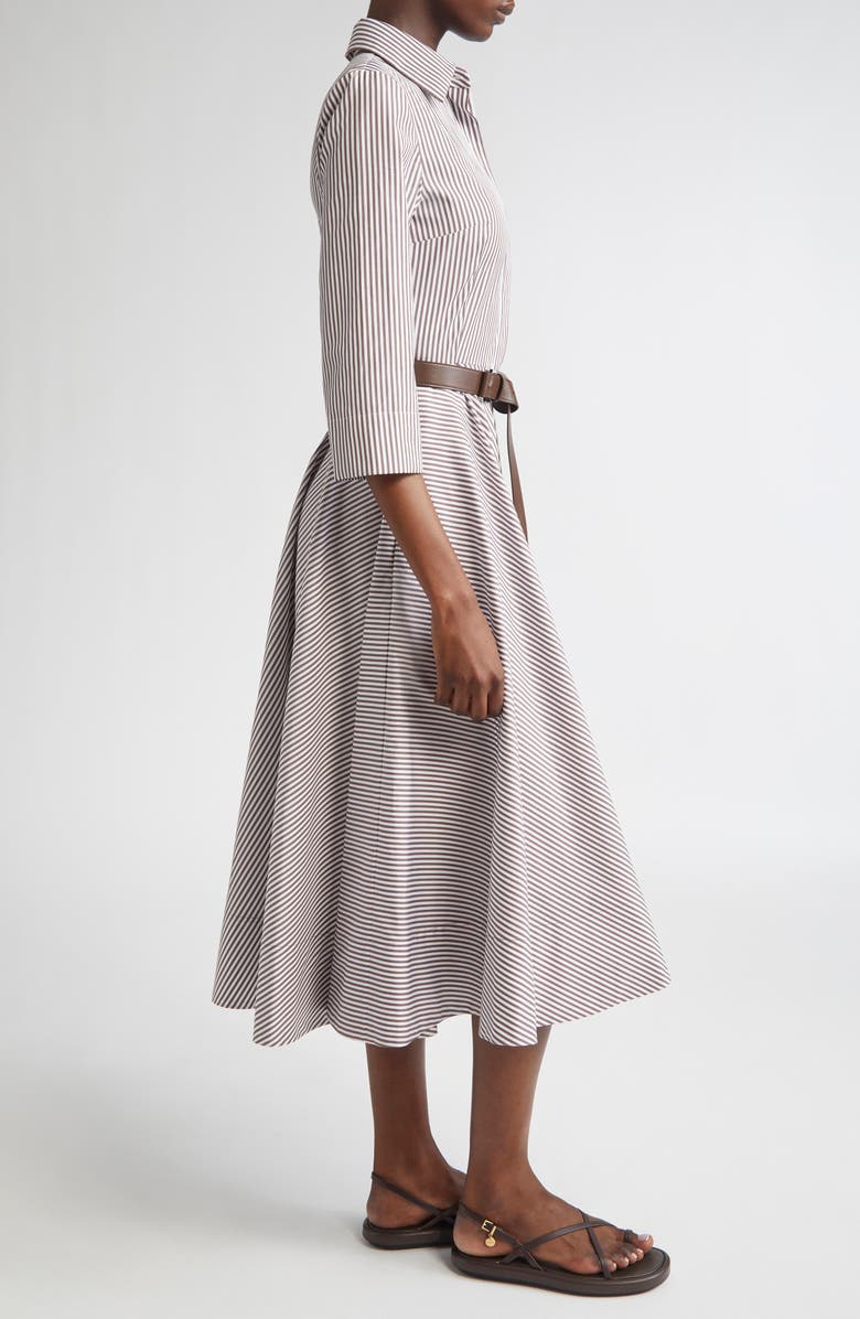 Michael Kors Collection Stripe Cotton Poplin Belted Shirtdress, Alternate, color, Mocha/ Optic White