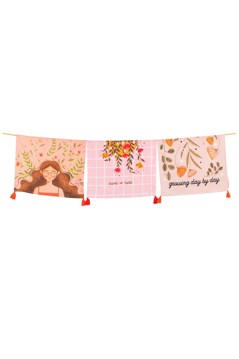 Blush Bloom Set of 3 Cotton Kitchen Towels, Main, color, PINK/ ORANGE/ GREEN