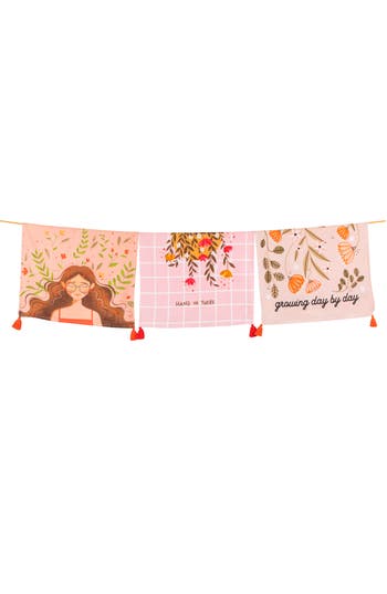Tiramisu Blush Bloom Set Of 3 Cotton Kitchen Towels In Multi