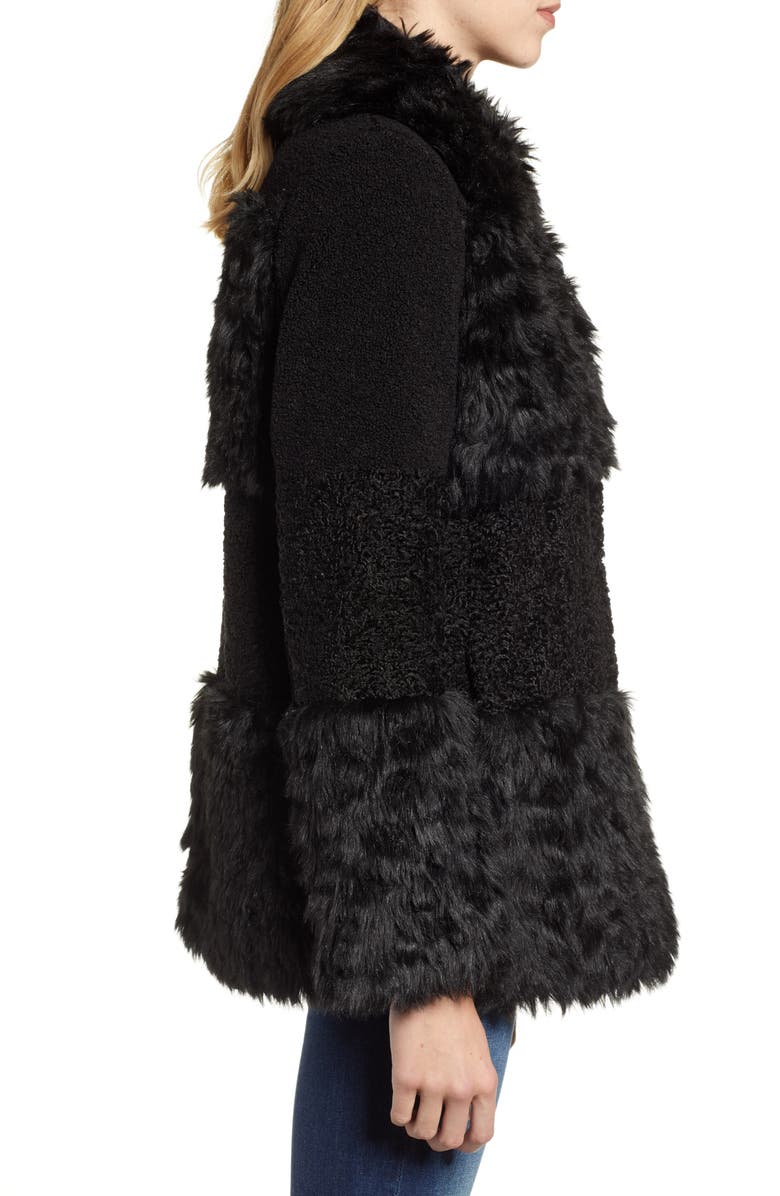 Kensie Faux Fur Patchwork Coat, Alternate, color, 