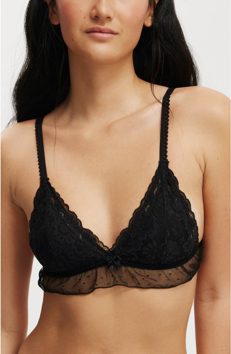 COTTON ON BODY Women's Holly Lace Triangle Padded Bralette, Main, color, Black