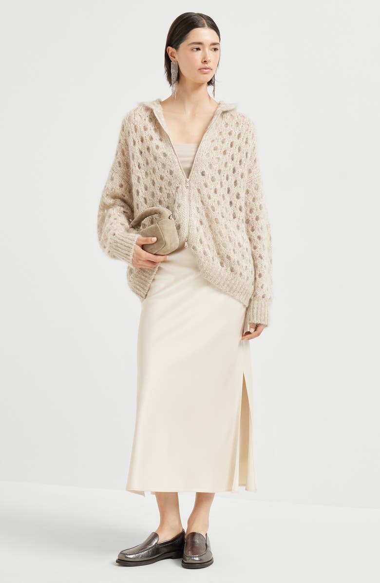 Brunello Cucinelli Satin cady fluid pencil skirt, Alternate, color, Beige Silk