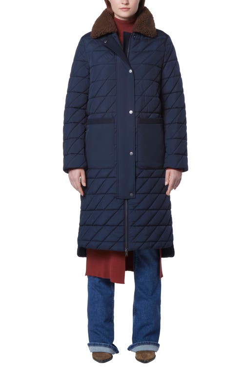 Andrew Marc Maxine Quilted Coat With Faux Shearling Collar In Blue