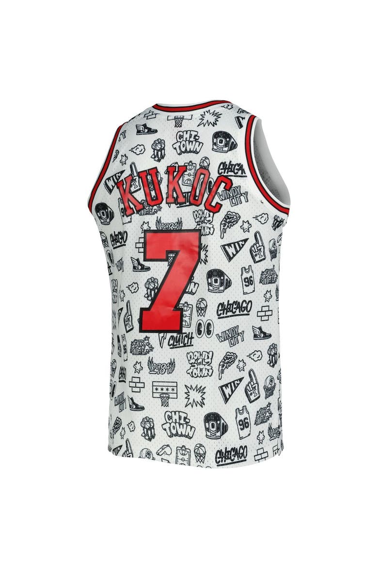 Men's Mitchell & Ness Toni Kukoc White Chicago Bulls 1997/98 Hardwood Classics Doodle Swingman Jersey, Alternate, color, White