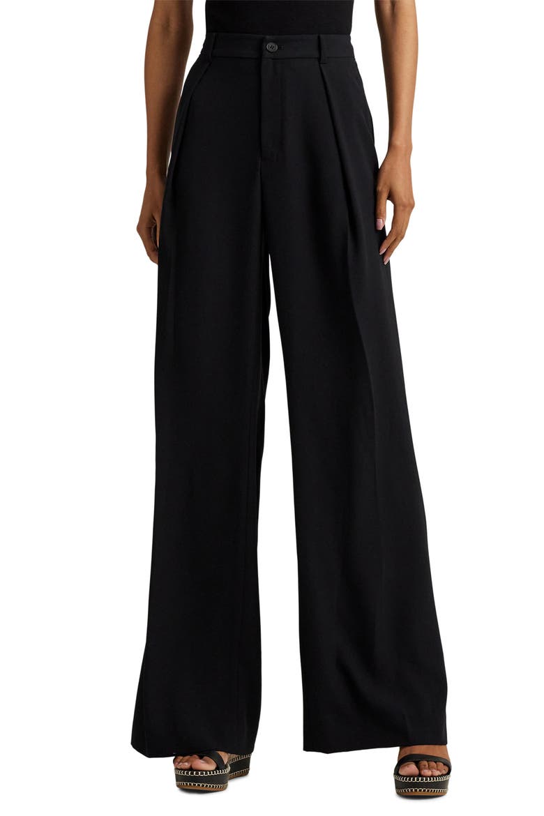 Double Faced Georgette Wide Leg Pants, Main, color, BLACK