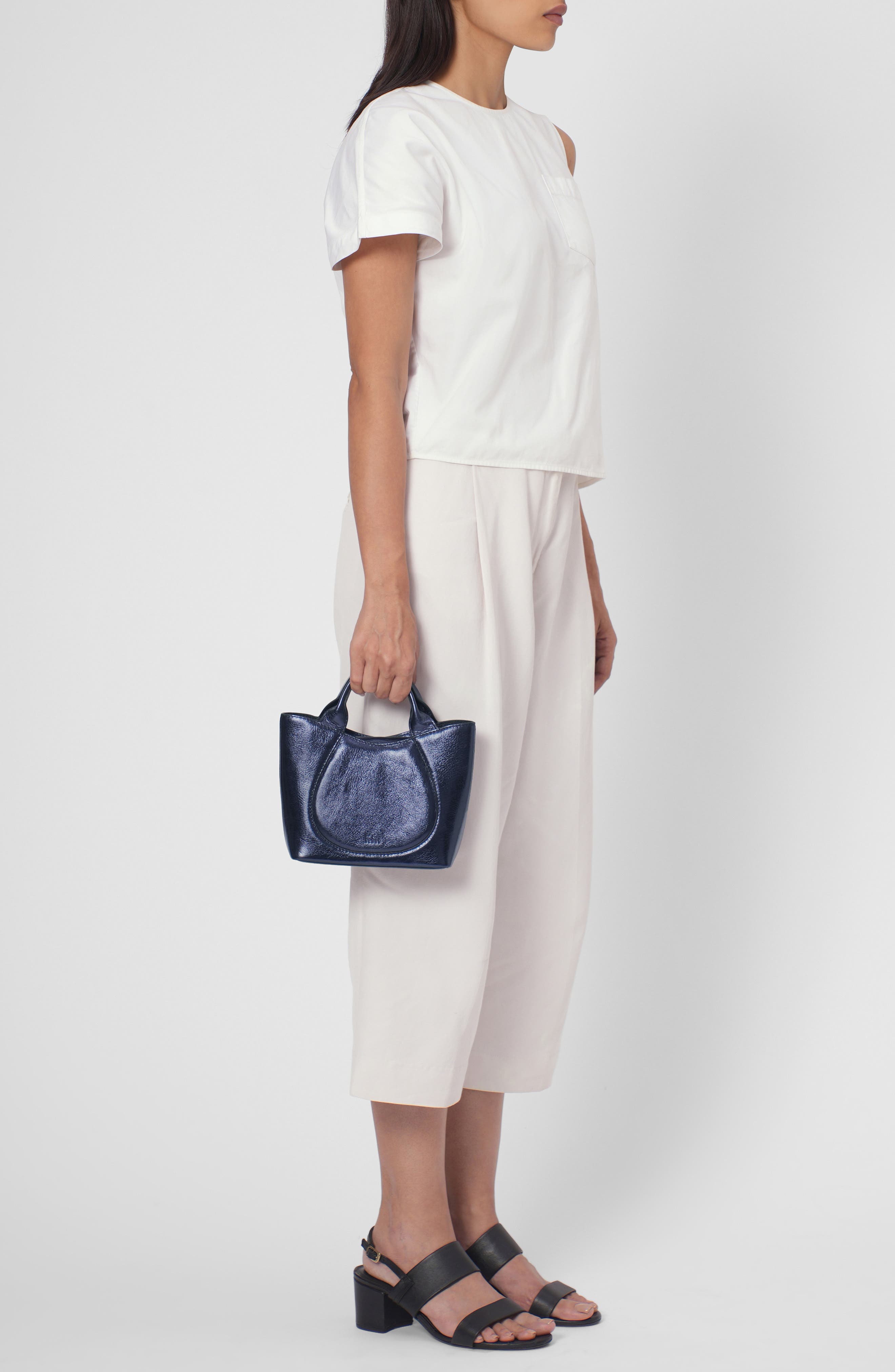 Katrina Mini Metallic Leather Tote, Alternate, color, SAPPHIRE