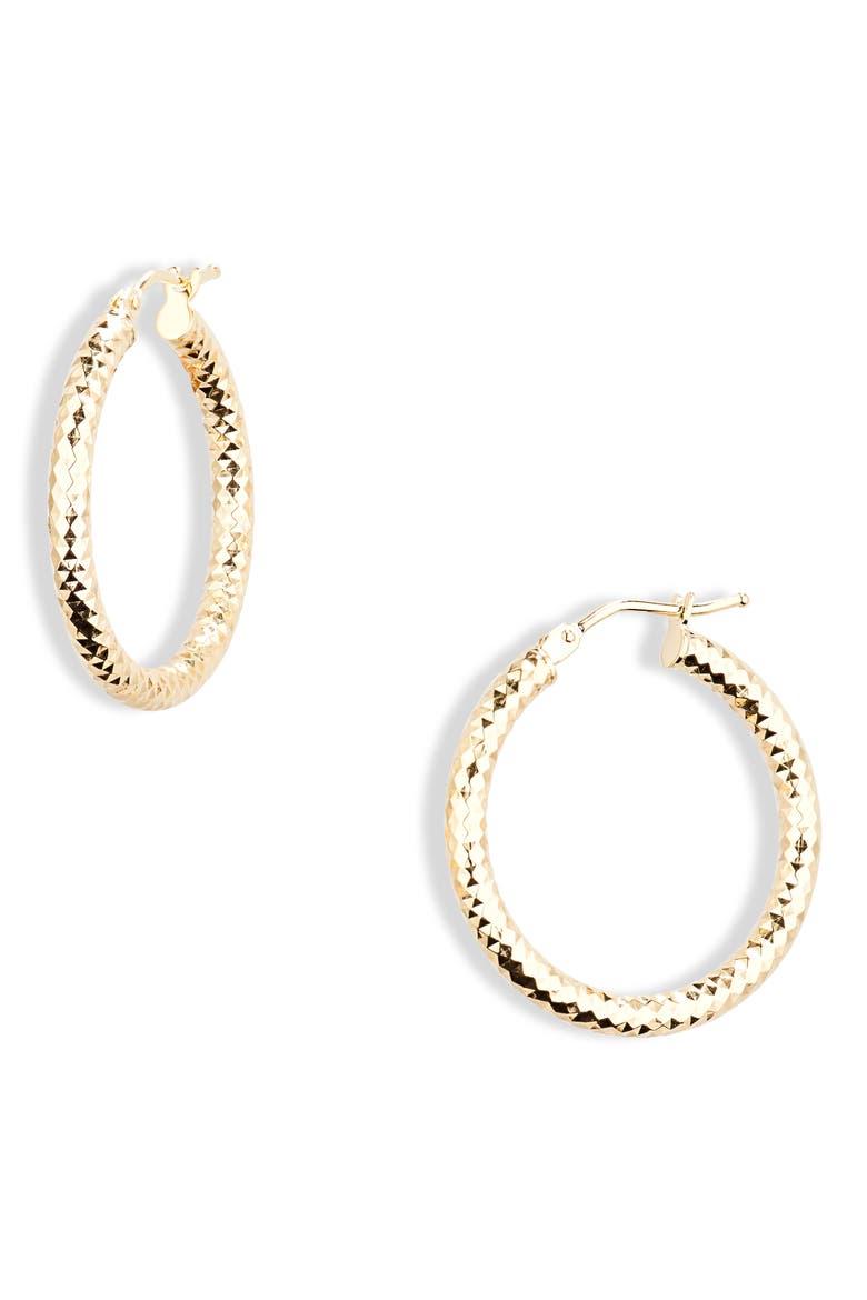 14K Gold Diamond Cut Hoop Earrings (Nordstrom Exclusive), Main, color, 14K YELLOW GOLD