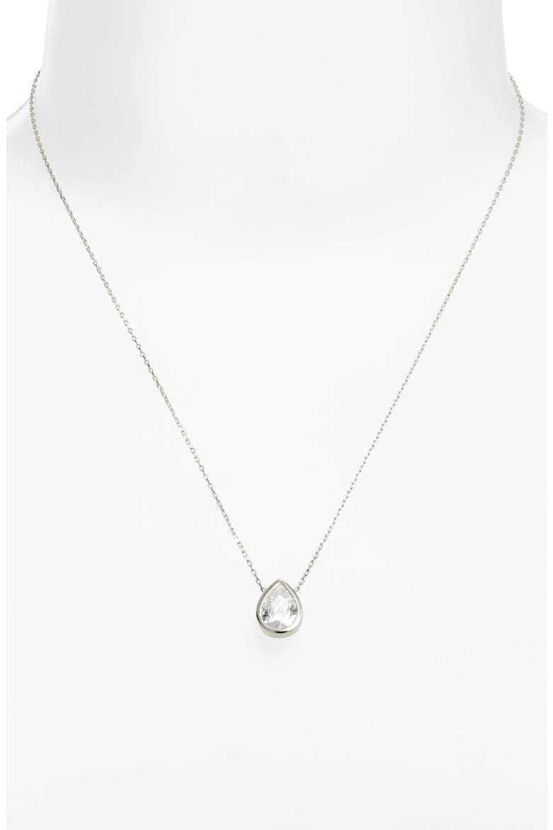 Pear Cubic Zirconia Bezel Pendant Necklace, Alternate, color, SILVER/ WHITE