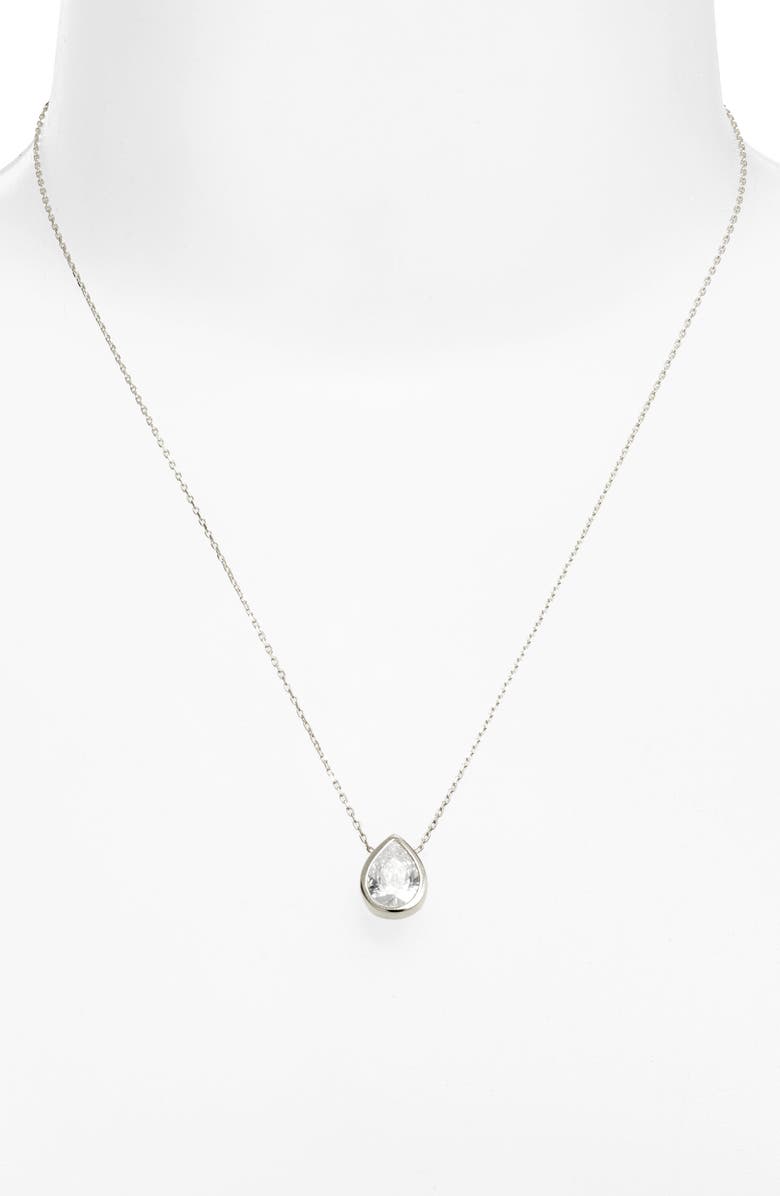 SHYMI Pear Cubic Zirconia Bezel Pendant Necklace, Alternate, color, Silver/ White