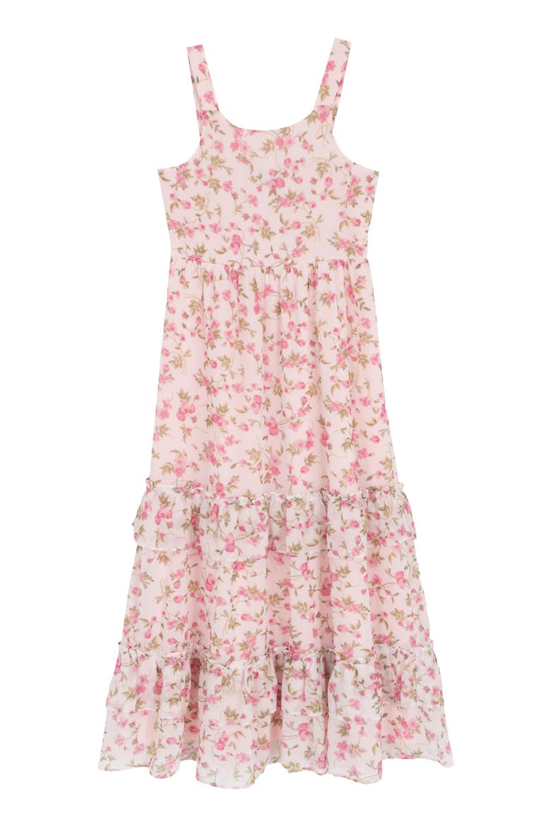 Kids' Floral Print Sleeveless Chiffon Tiered Dress, Alternate, color, IVORY