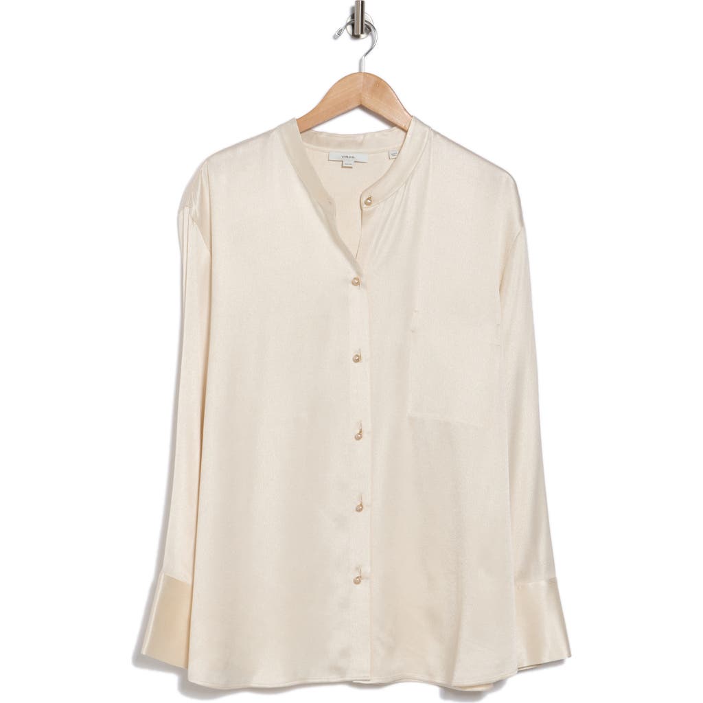 Vince Relaxed Band Collar Button-up Shirt In Pampas