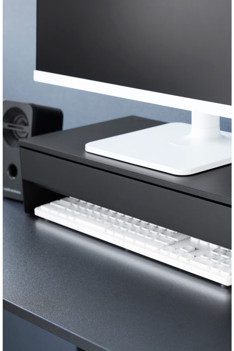 Monitor Stand with Drawer, Alternate, color, BLACK