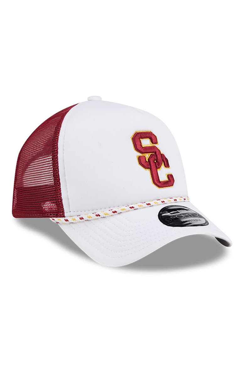 Men's New Era White/Cardinal USC Trojans Court Sport Foam A-Frame 9FORTY Adjustable Trucker Hat, Alternate, color, White